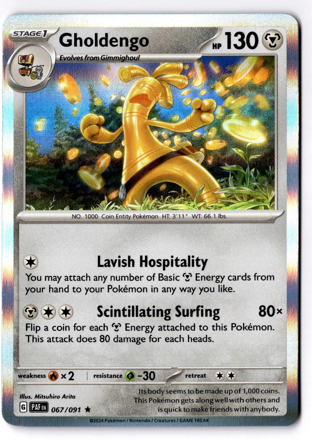 Gholdengo 067/091 Rare Paldean Fates Pokemon Holo Near Mint