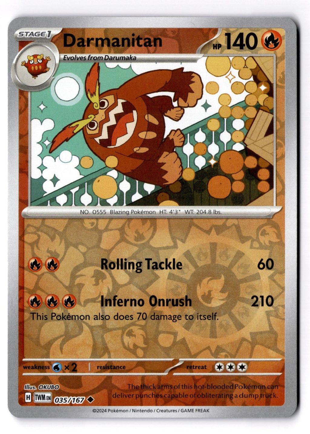 Darmanitan 035/167 Uncommon Twilight Masquerade Pokemon Reverse Holo Near Mint
