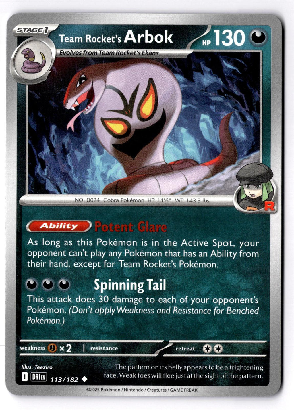 Team Rocket's Arbok 113/182 Uncommon Destined Rivals Pokemon Near Mint