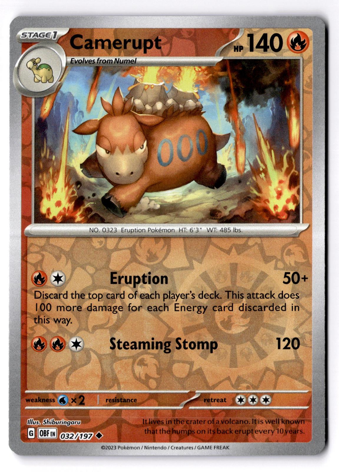 Camerupt 032/197 Uncommon Obsidian Flames Pokemon Reverse Holo Near Mint