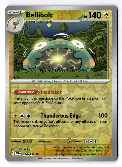 Bellibolt 078/197 Uncommon Obsidian Flames Pokemon Reverse Holo Near Mint