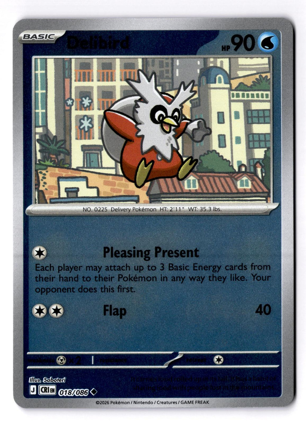 Delibird 018/086 Uncommon Chaos Rising Pokemon Reverse Holo Near Mint