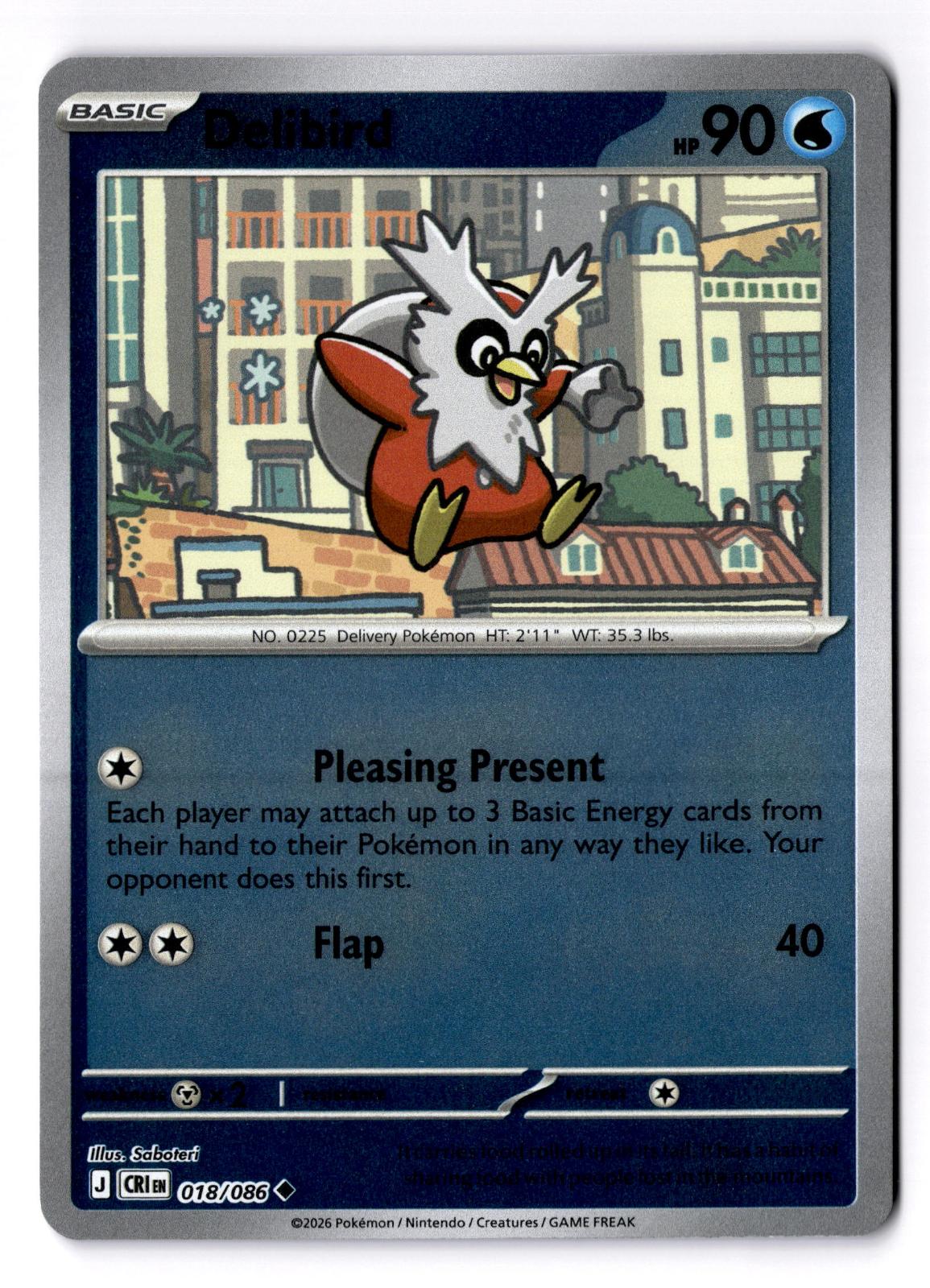 Delibird 018/086 Uncommon Chaos Rising Pokemon Reverse Holo Near Mint