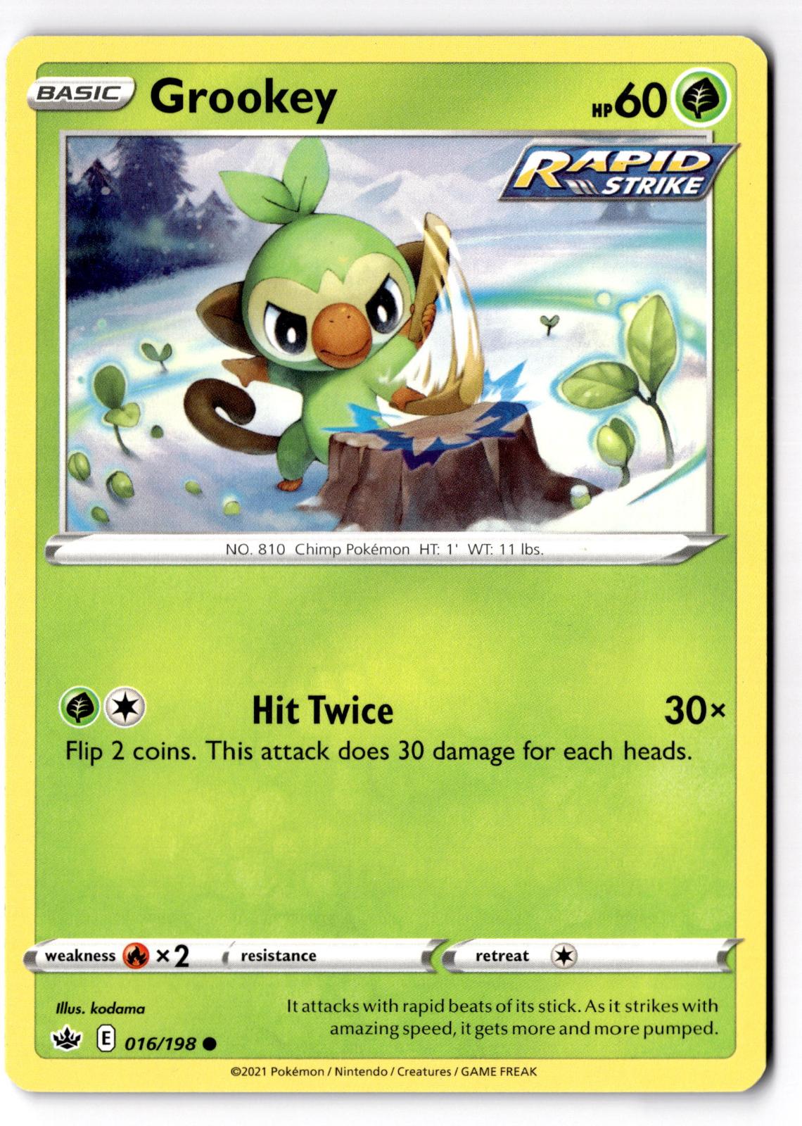 Grookey 016/198 Common Chilling Reign Pokemon Near Mint