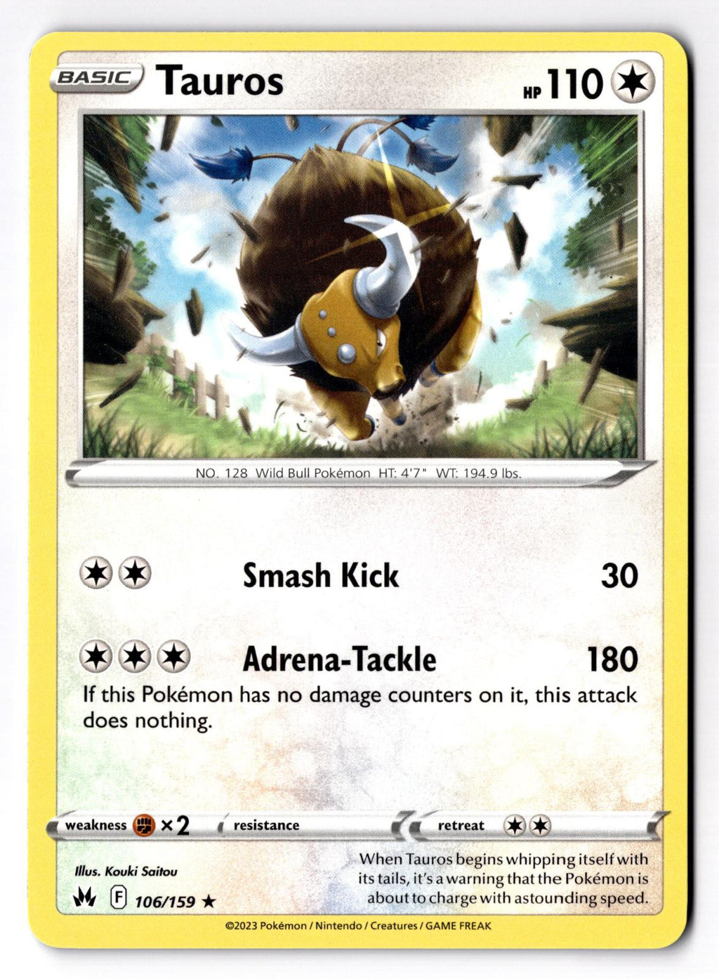 Tauros 106/159 Rare Crown Zenith Pokemon Lightly Played