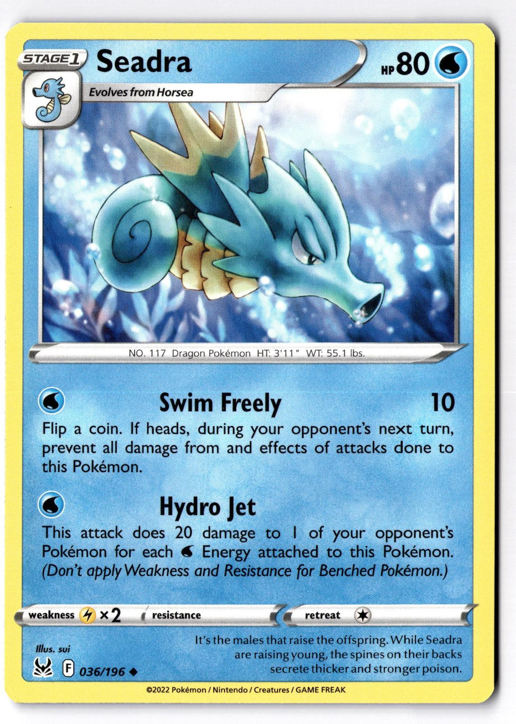 Seadra 036/196 Uncommon Lost Origin Pokemon Near Mint