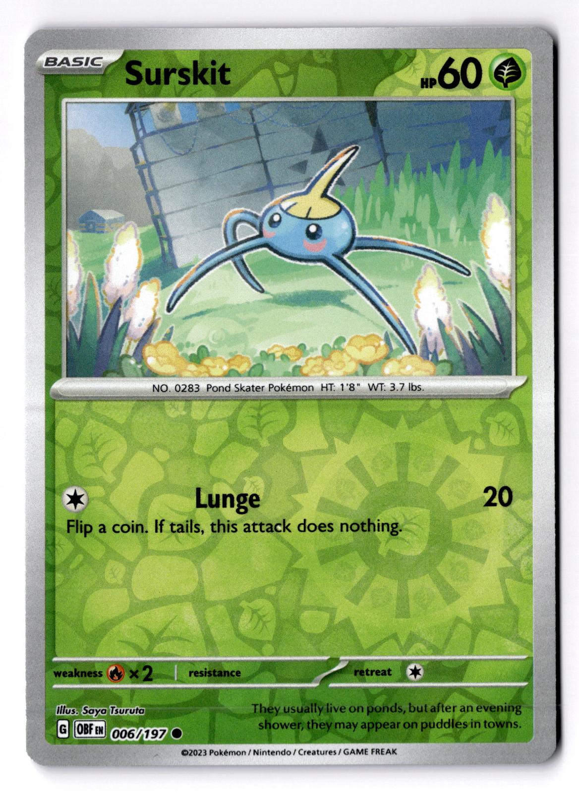 Surskit 006/197 Common Obsidian Flames Pokemon Reverse Holo Near Mint
