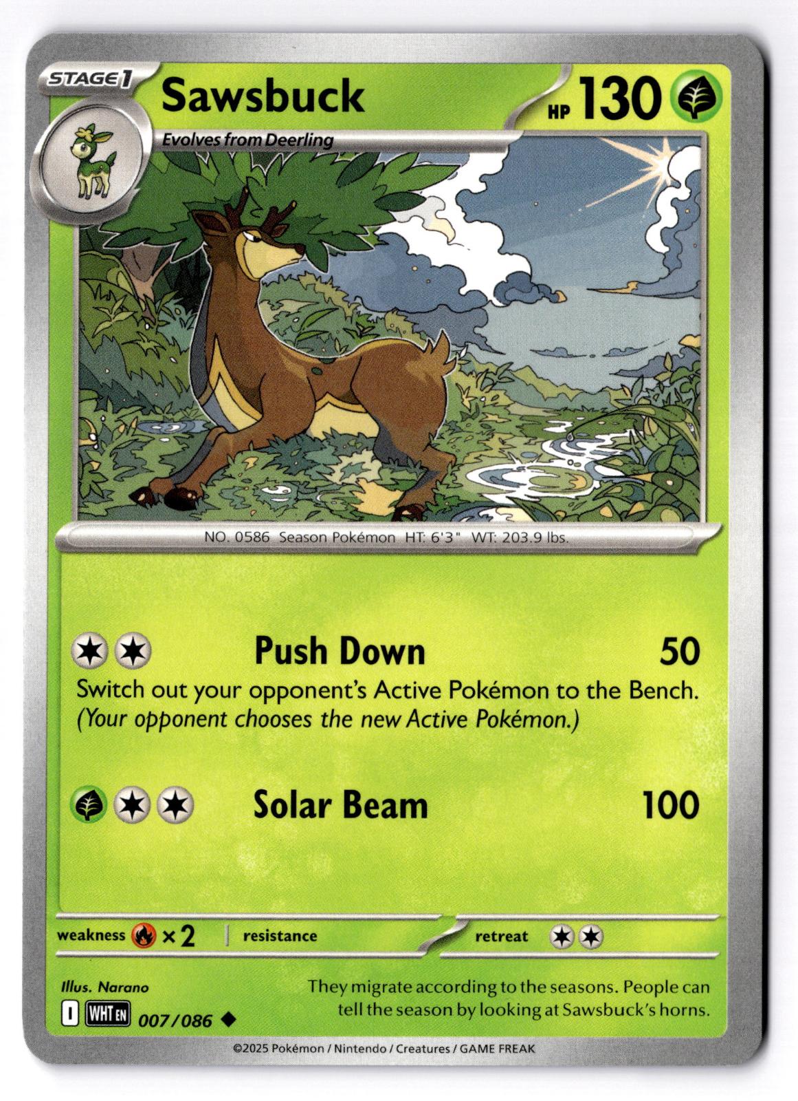 Sawsbuck 007/086 Uncommon White Flare Pokemon Near Mint
