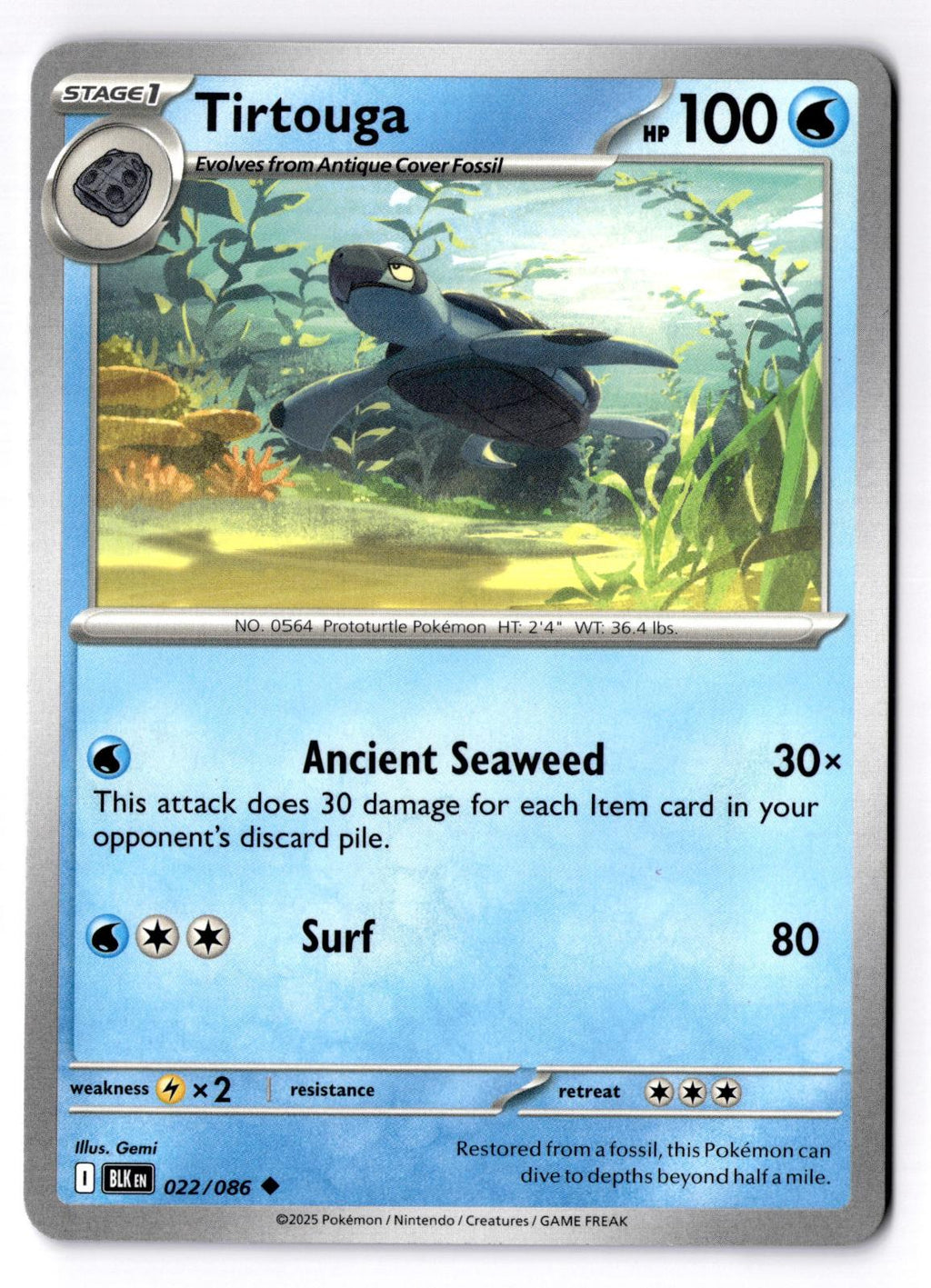 Tirtouga 022/086 Uncommon Black Bolt Pokemon Near Mint