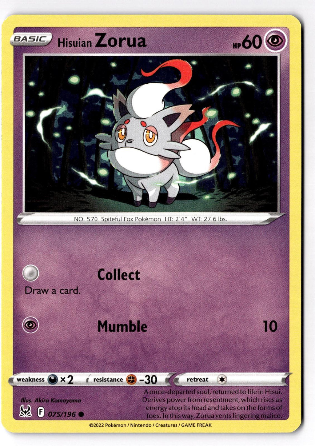 Hisuian Zorua 075/196 Common Lost Origin Pokemon Near Mint