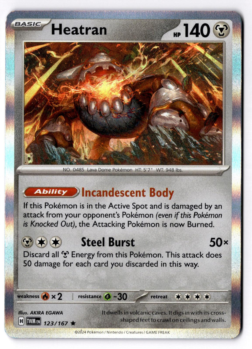 Heatran 123/167 Rare Twilight Masquerade Pokemon Holo Near Mint