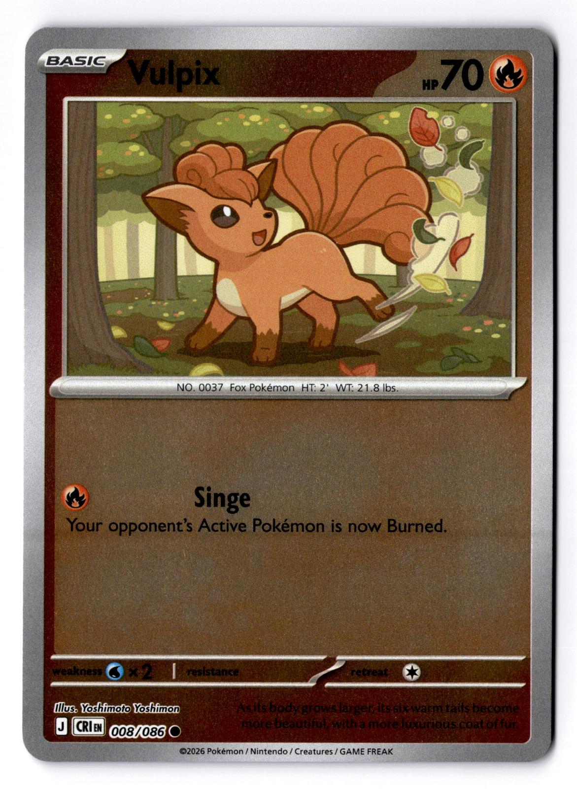 Vulpix 008/086 Common Chaos Rising Pokemon Reverse Holo Near Mint
