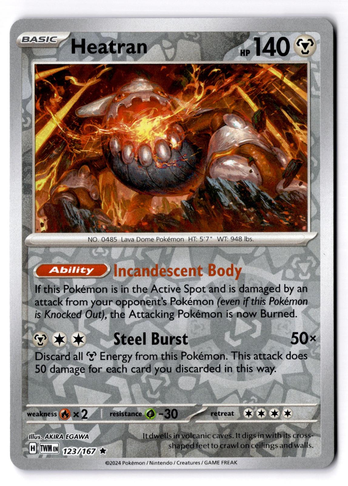 Heatran 123/167 Rare Twilight Masquerade Pokemon Reverse Holo Near Mint