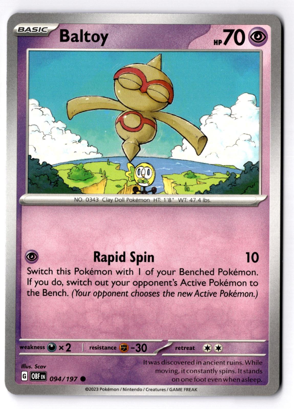 Baltoy 094/197 Common Obsidian Flames Pokemon Near Mint