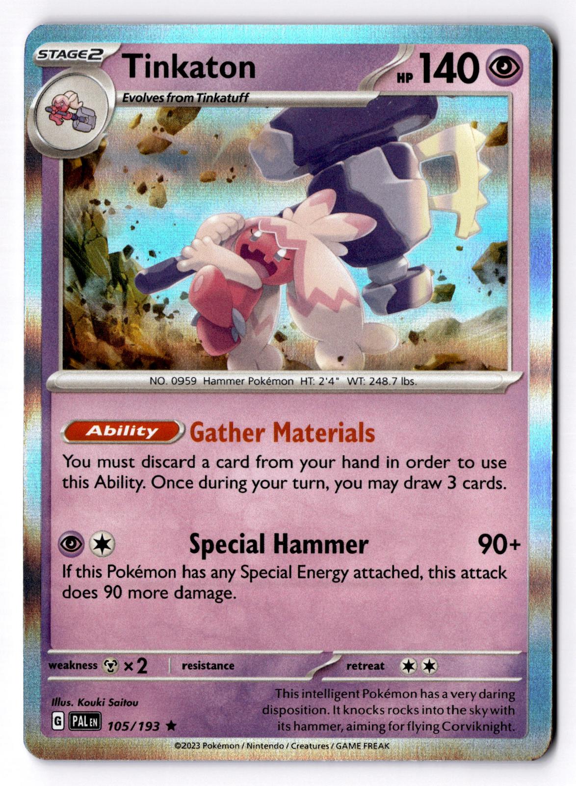 Tinkaton 105/193 Rare Paldea Evolved Pokemon Holo Lightly Played