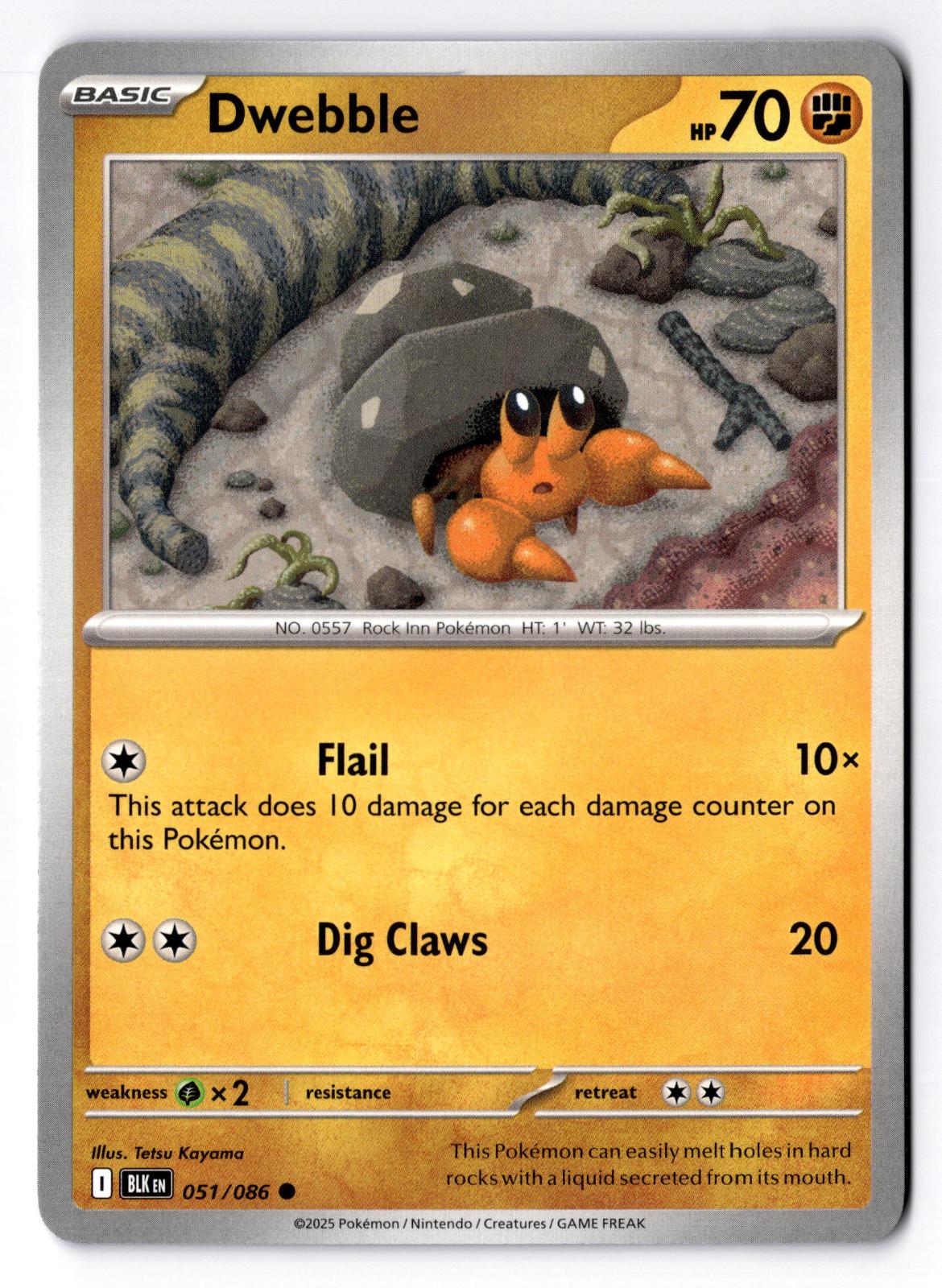 Dwebble 051/086 Common Black Bolt Pokemon Near Mint