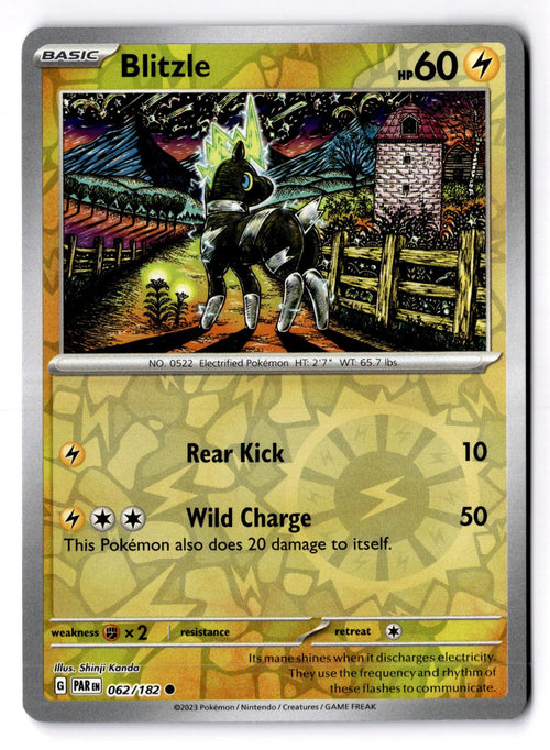 Blitzle 062/182 Common Paradox Rift Pokemon Reverse Holo Lightly Played