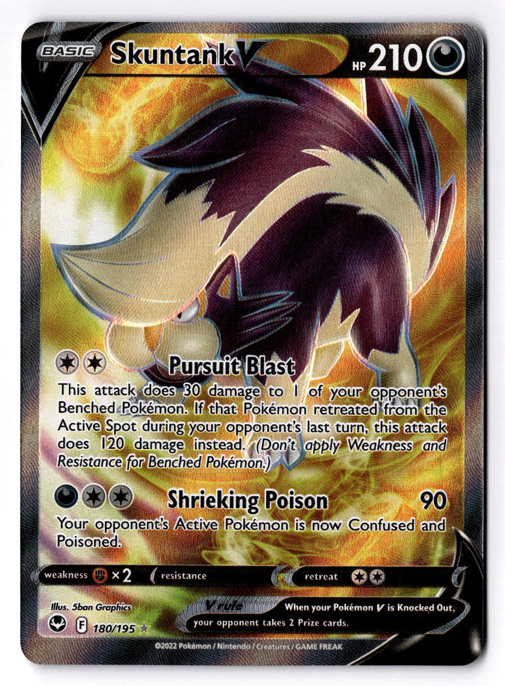 Skuntank V 180/195 Ultra Rare Silver Tempest Pokemon Holo Near Mint