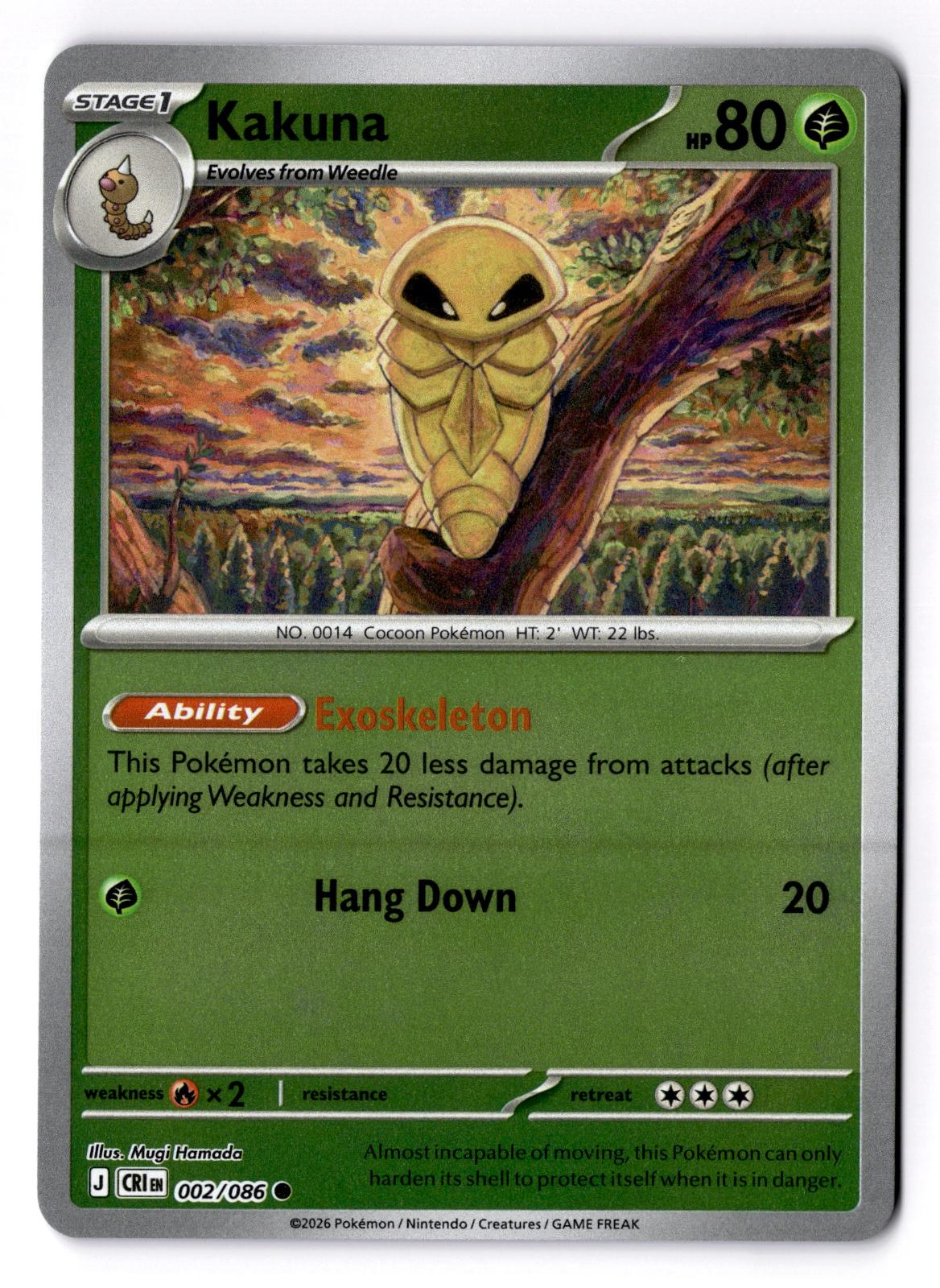 Kakuna 002/086 Common Chaos Rising Pokemon Reverse Holo Near Mint