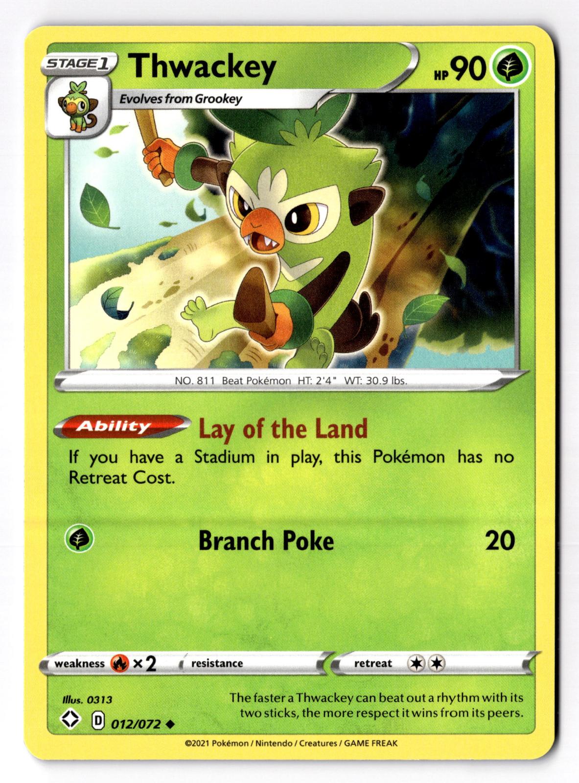 Thwackey 012/072 Uncommon Shining Fates Pokemon Near Mint