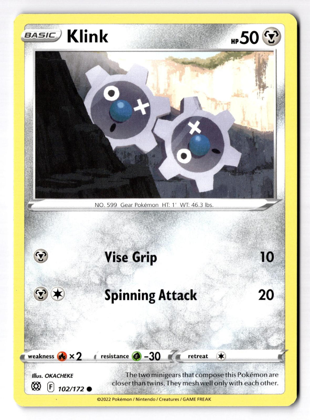Klink 102/172 Common Brilliant Stars Pokemon Near Mint