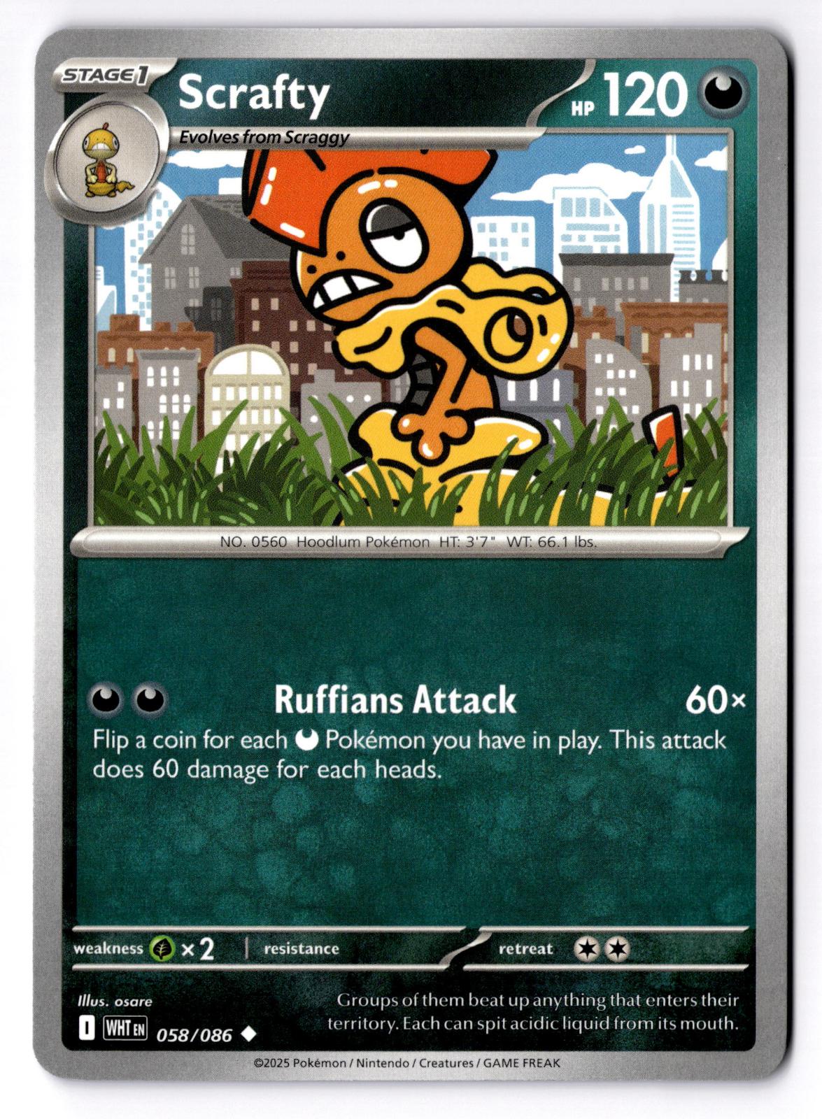 Scrafty 058/086 Uncommon White Flare Pokemon Near Mint
