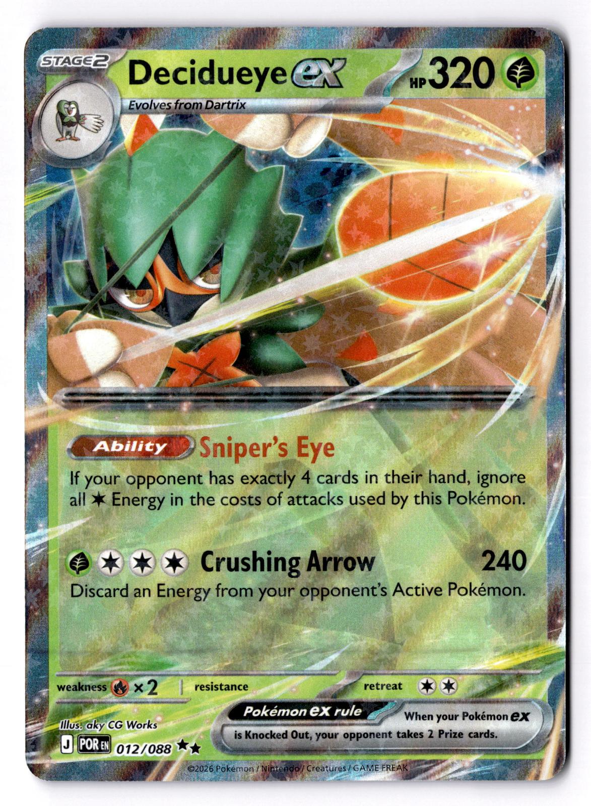 Decidueye ex 012/088 Double Rare Perfect Order Pokemon Holo Near Mint