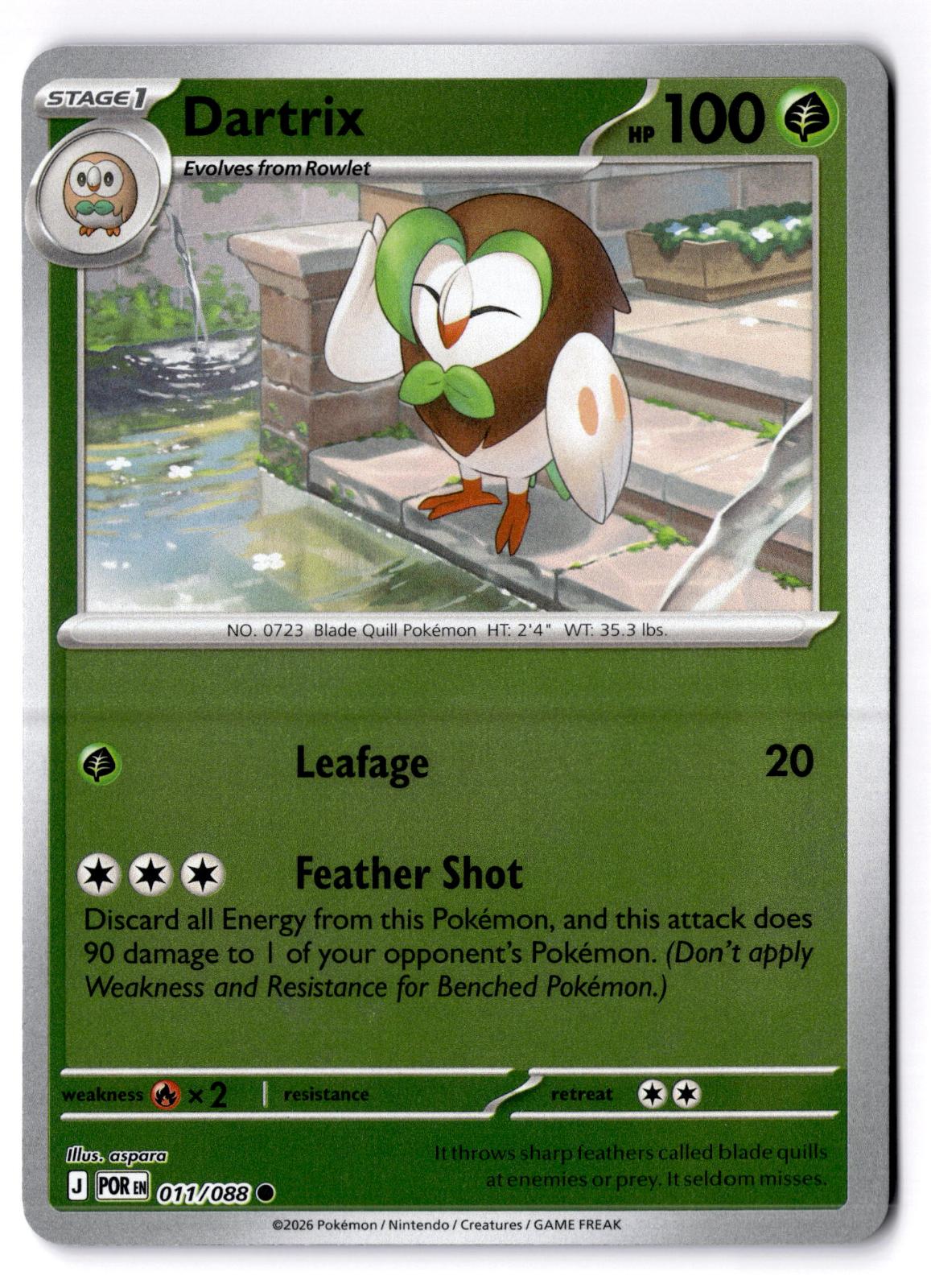 Dartrix 011/088 Common Perfect Order Pokemon Reverse Holo Lightly Played