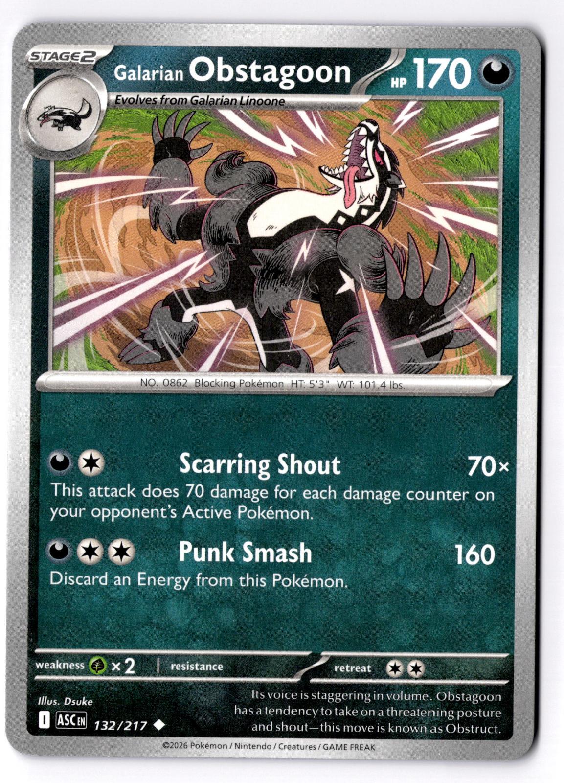Galarian Obstagoon 132/217 Uncommon Ascended Heroes Pokemon Near Mint
