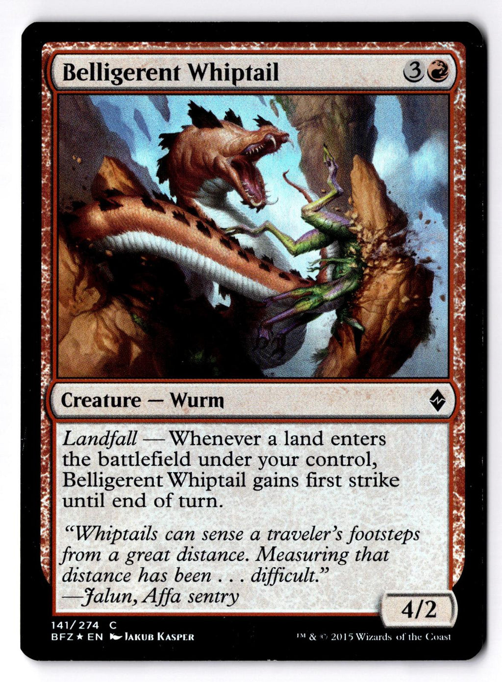 Belligerent Whiptail 141 Common Battle for Zendikar Magic: The Gathering Foil LP