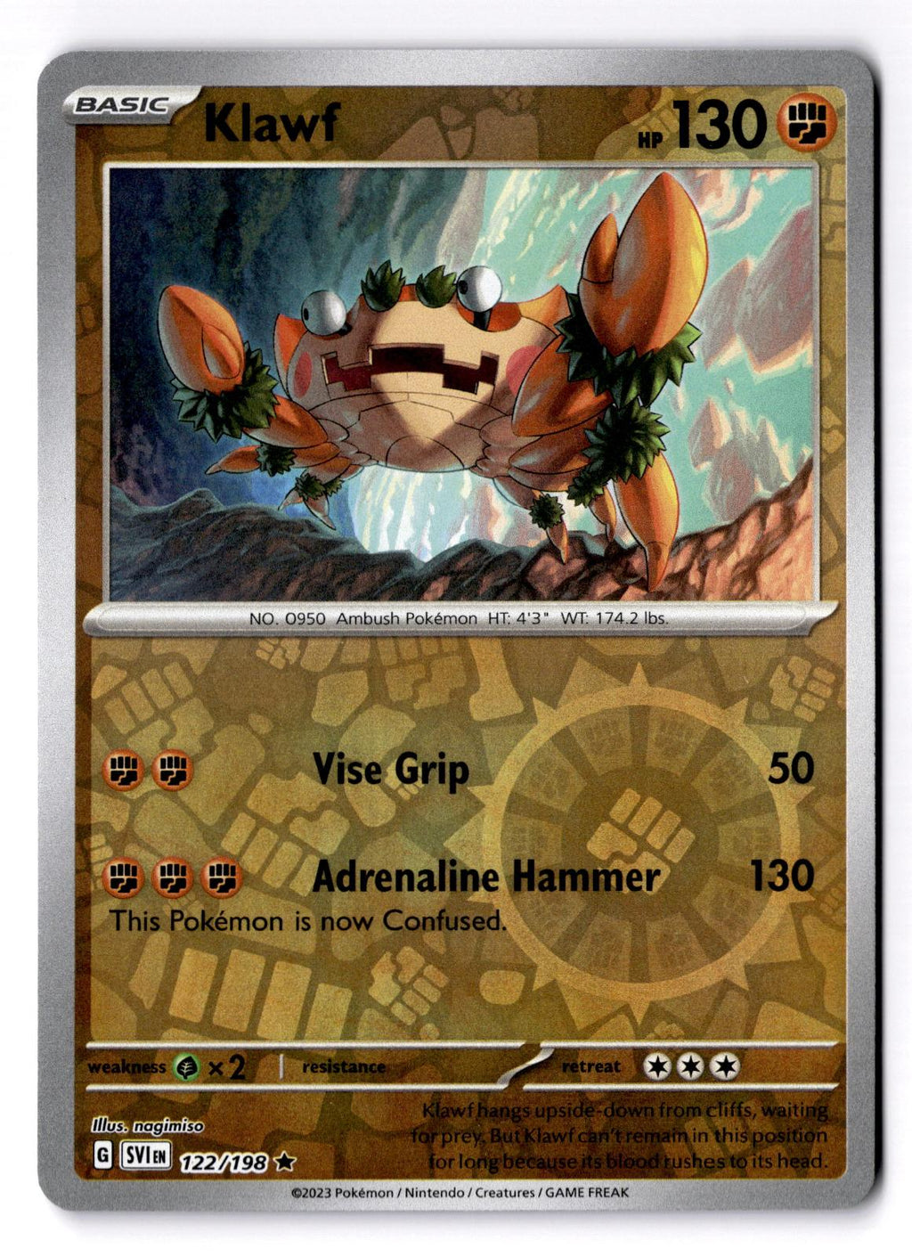 Klawf 122/198 Rare Scarlet & Violet Pokemon Reverse Holo Near Mint