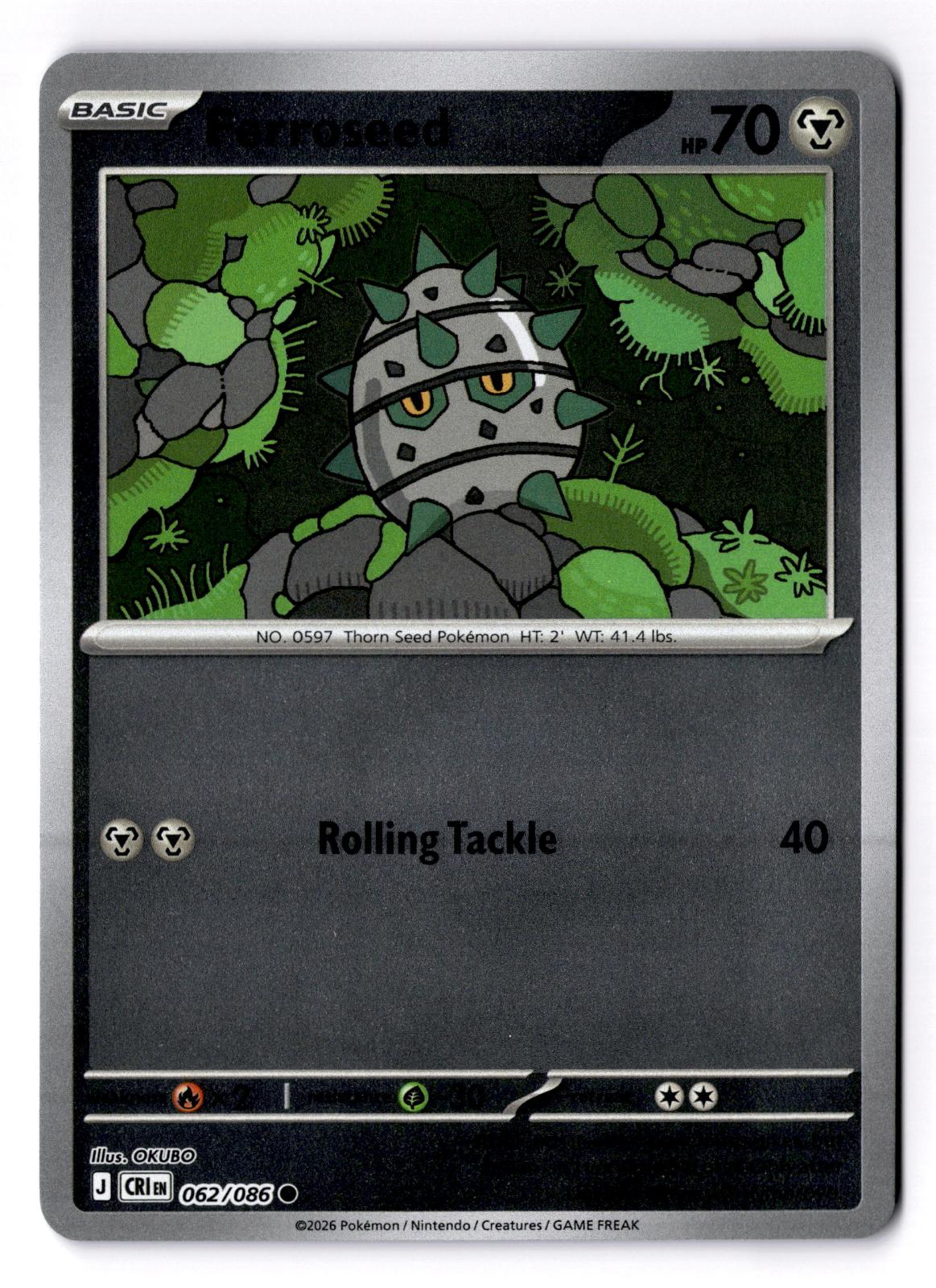 Ferroseed 062/086 Common Chaos Rising Pokemon Reverse Holo Near Mint