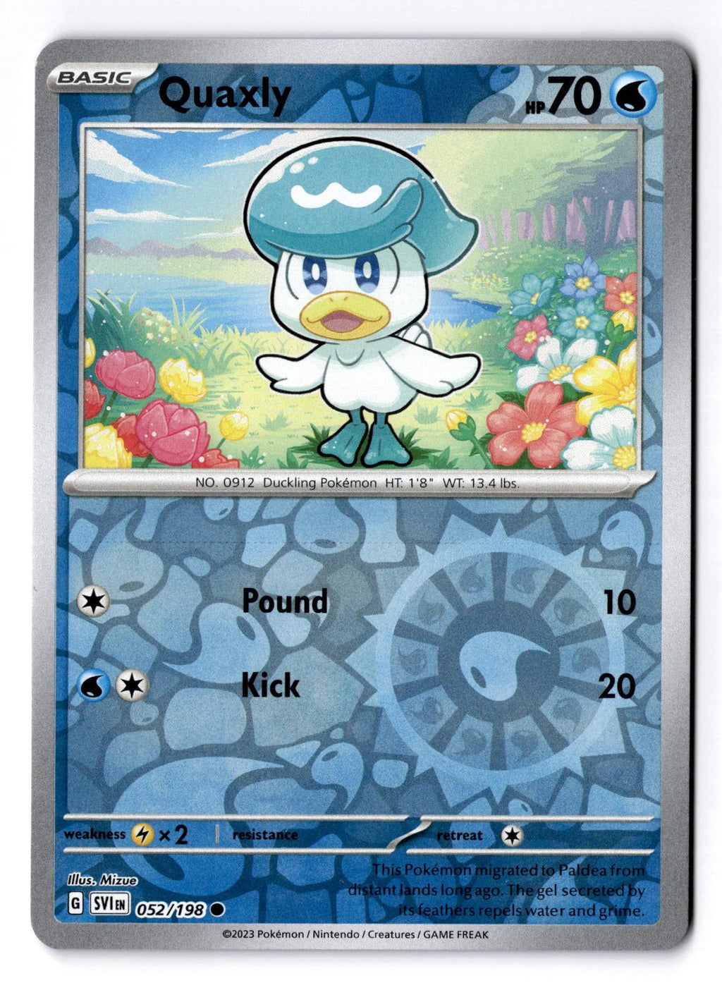 Quaxly 052/198 Common Scarlet & Violet Pokemon Reverse Holo Near Mint