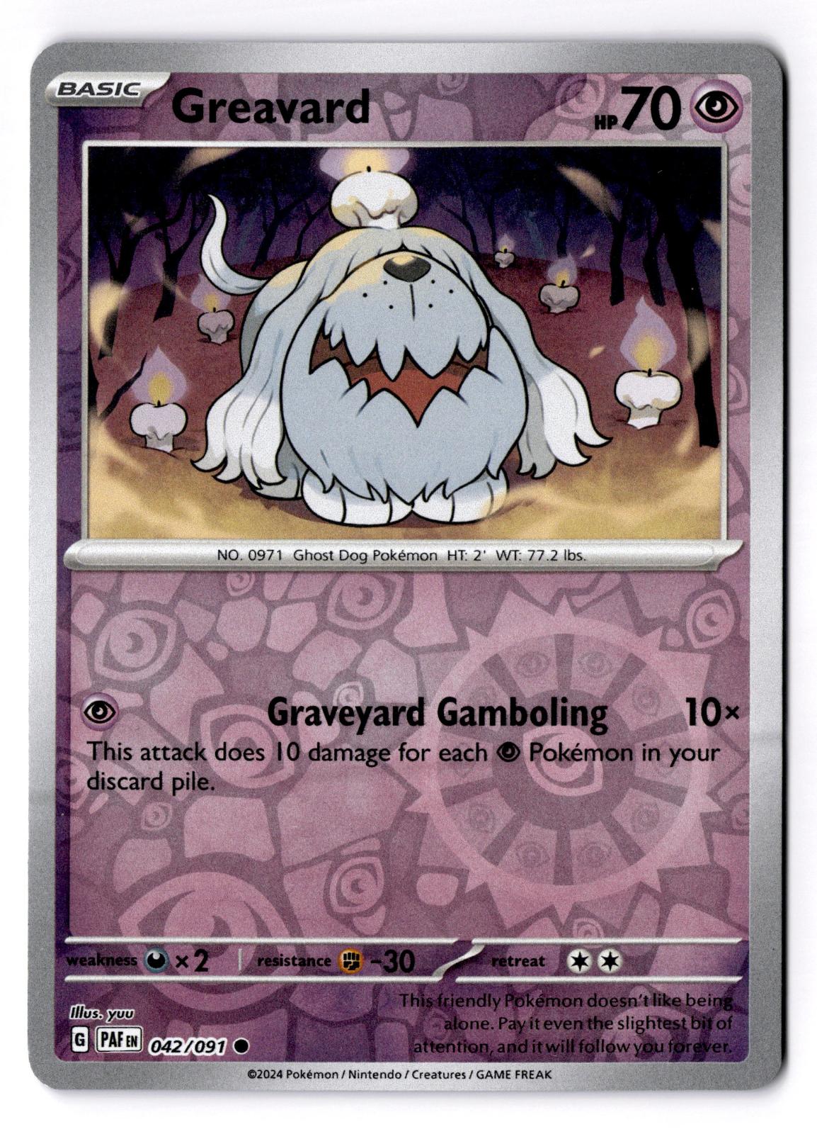Greavard 042/091 Common Paldean Fates Pokemon Reverse Holo Near Mint