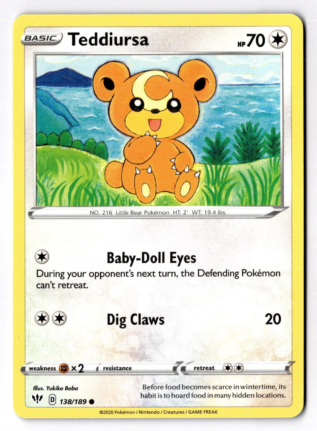 Teddiursa 138/189 Common Darkness Ablaze Pokemon Near Mint