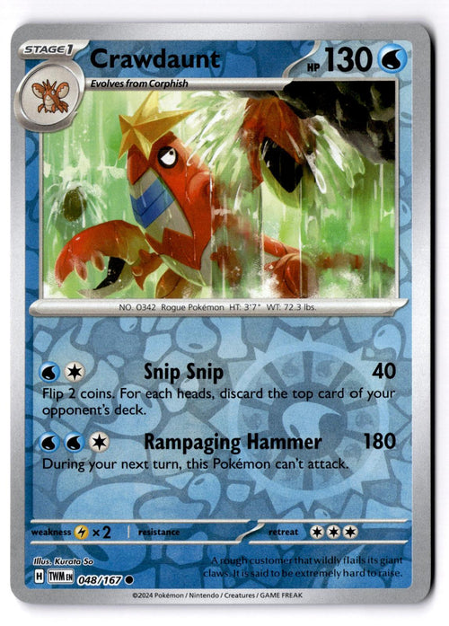Crawdaunt 048/167 Common Twilight Masquerade Pokemon Reverse Holo Near Mint