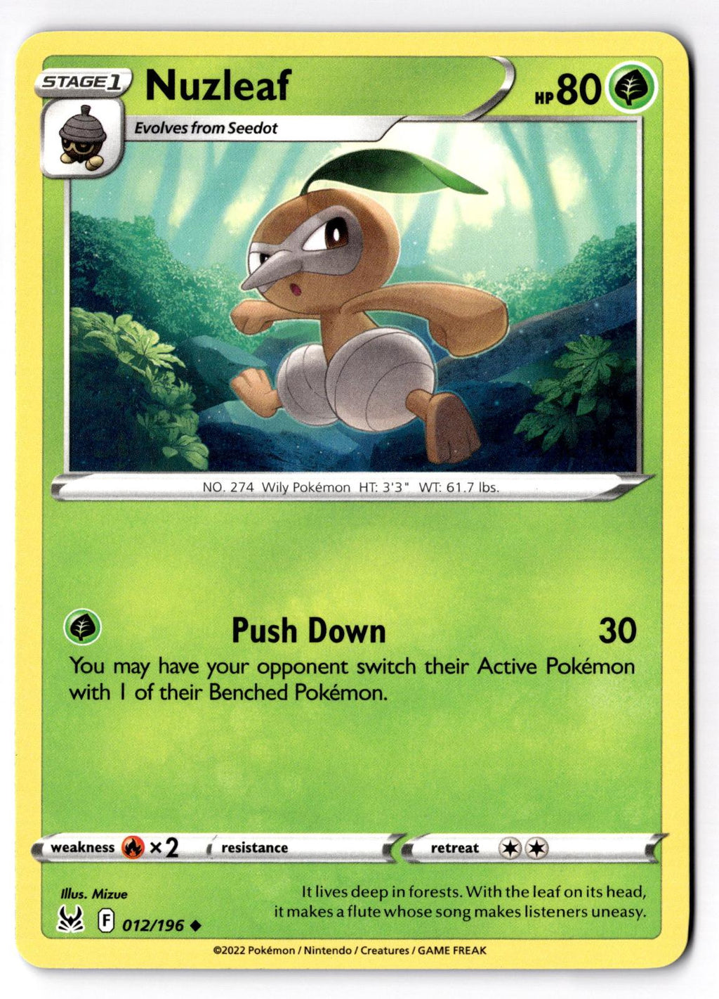 Nuzleaf 012/196 Uncommon Lost Origin Pokemon Near Mint