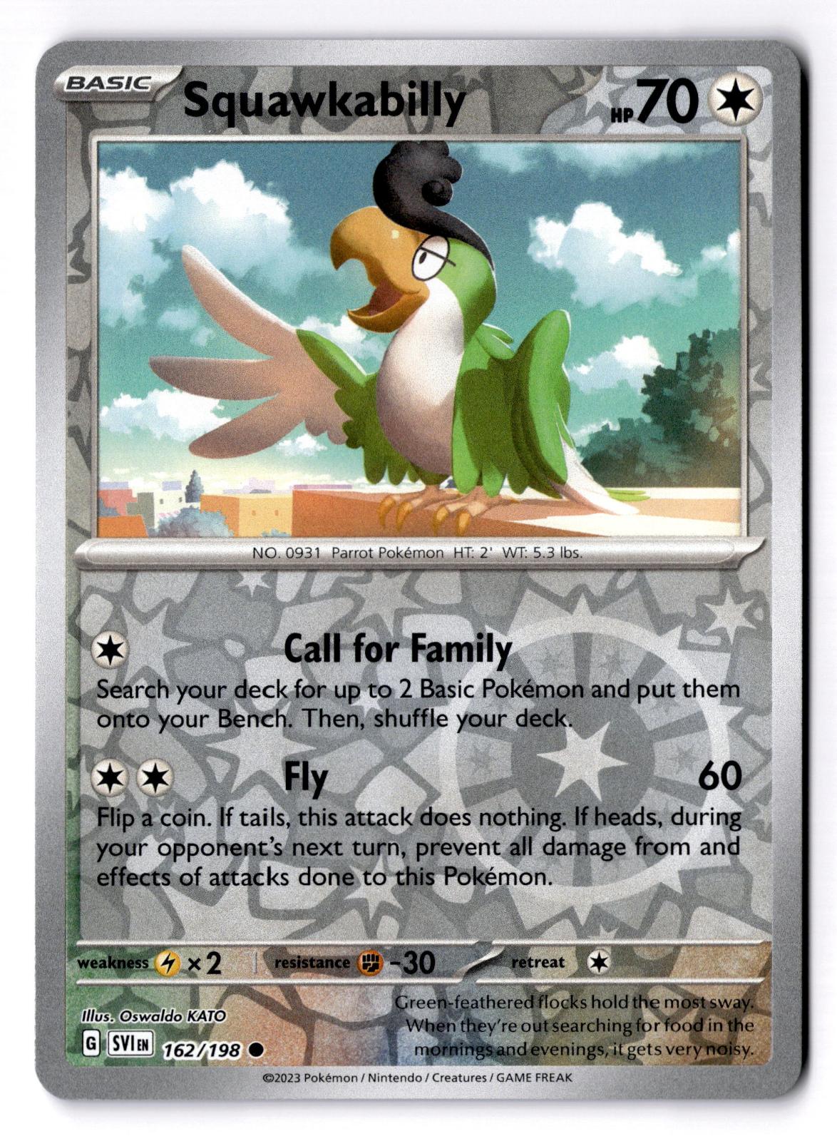 Squawkabilly 162/198 Common Scarlet & Violet Pokemon Reverse Holo Near Mint