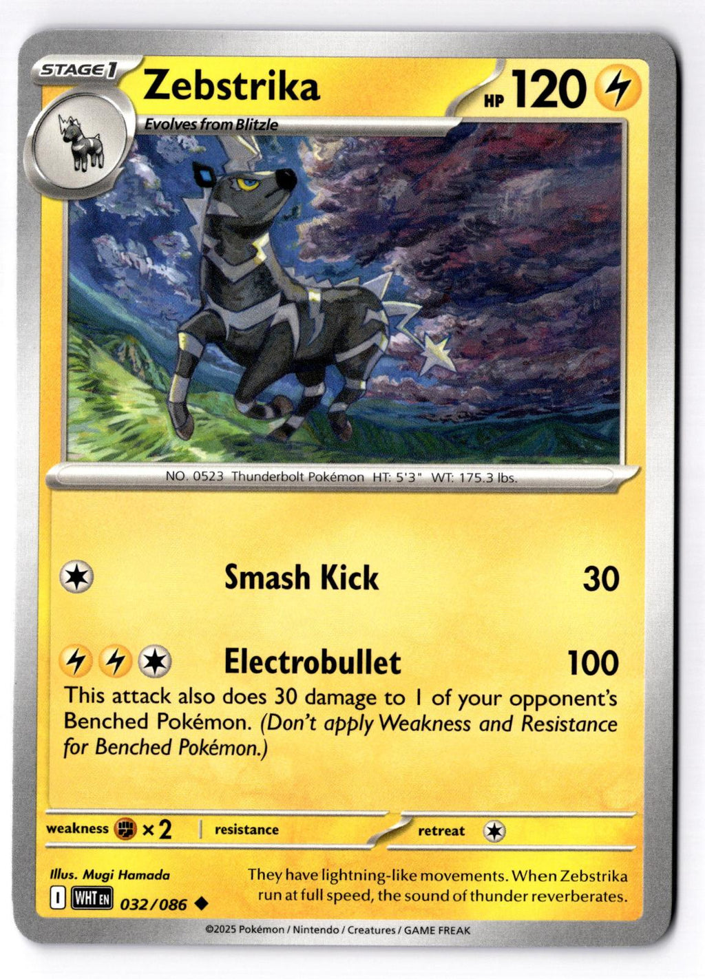 Zebstrika 032/086 Uncommon White Flare Pokemon Near Mint