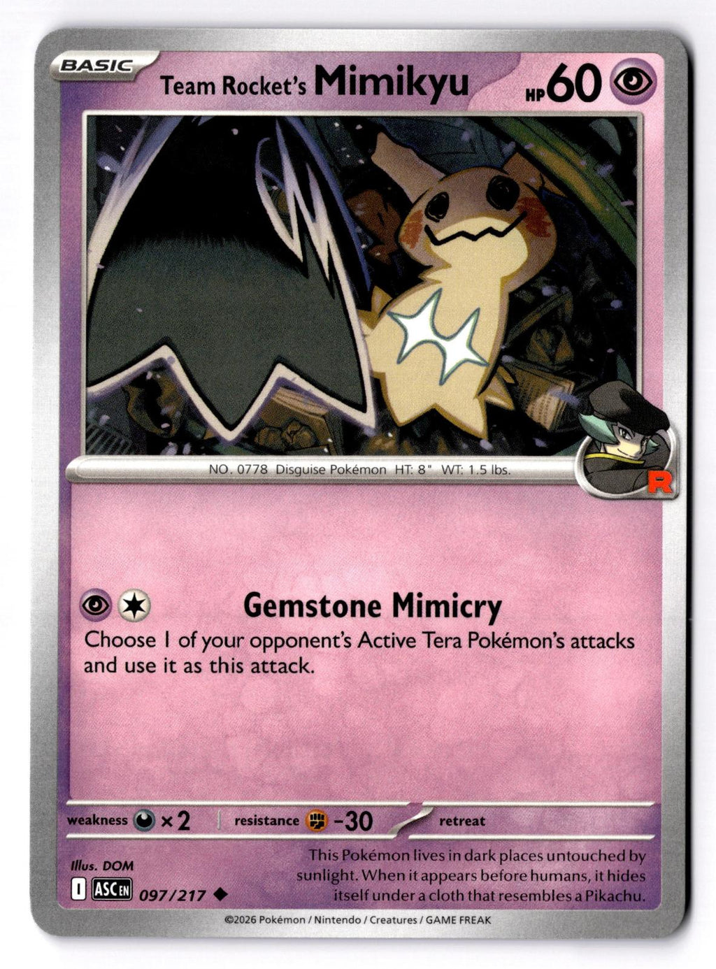 Team Rocket's Mimikyu 097/217 Uncommon Ascended Heroes Pokemon Near Mint