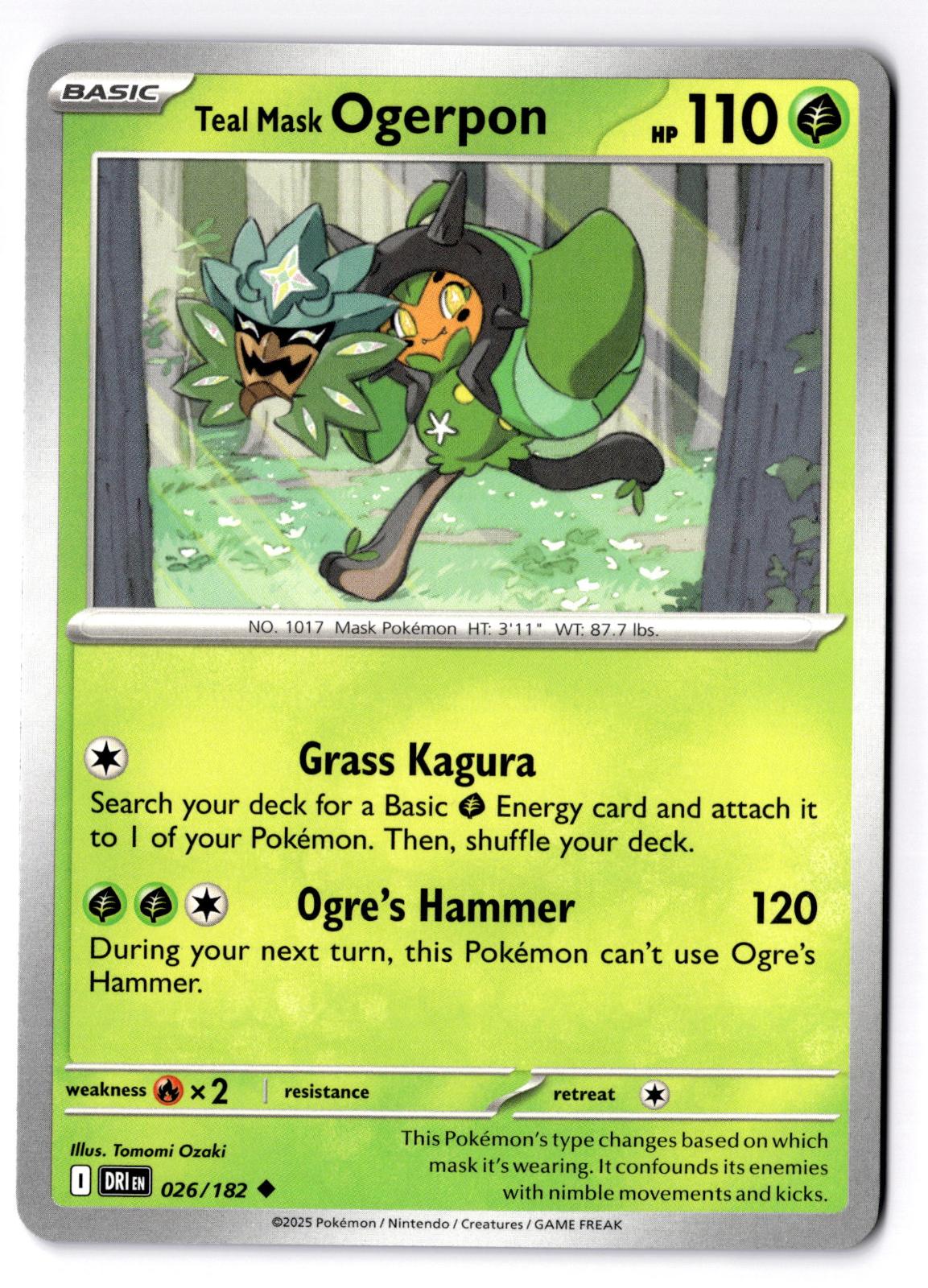Teal Mask Ogerpon 026/182 Uncommon Destined Rivals Pokemon Near Mint