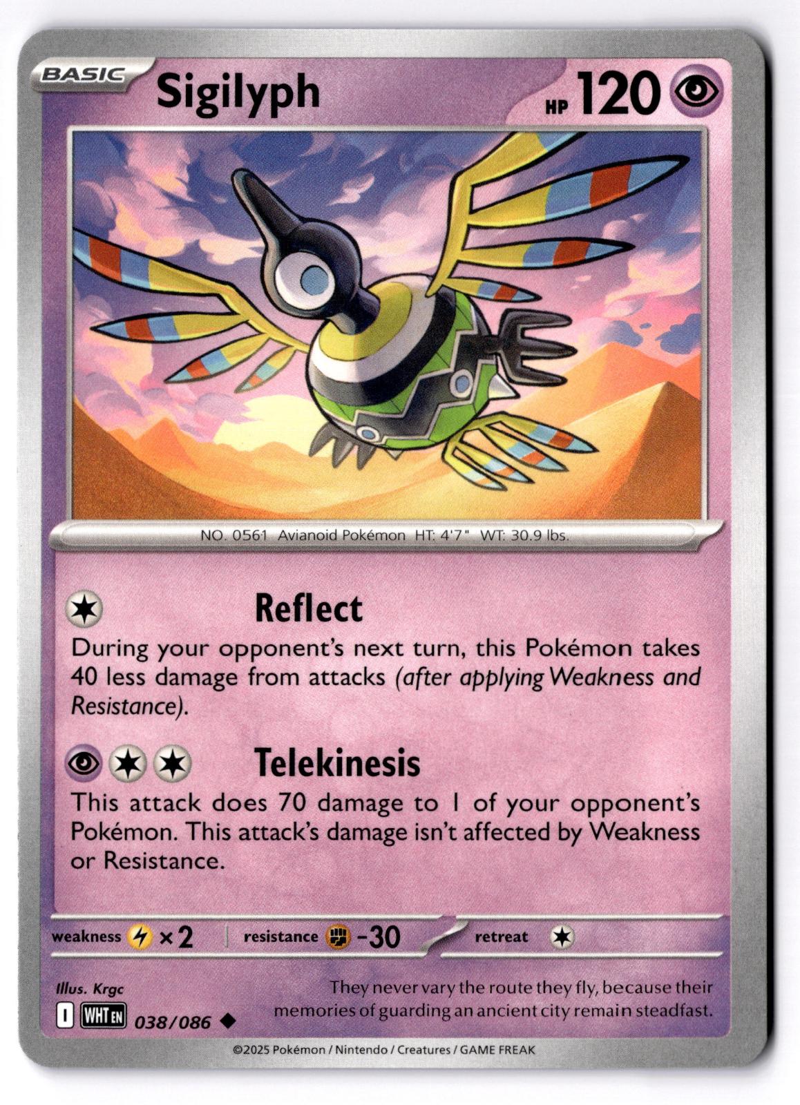 Sigilyph 038/086 Uncommon White Flare Pokemon Near Mint