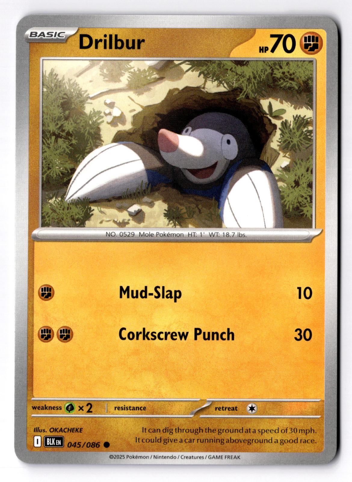 Drilbur 045/086 Common Black Bolt Pokemon Near Mint