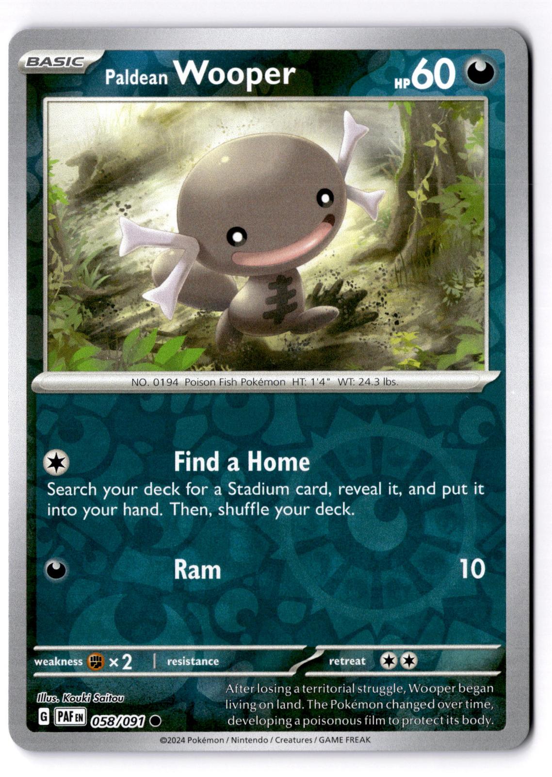 Paldean Wooper 058/091 Common Paldean Fates Pokemon Reverse Holo Near Mint