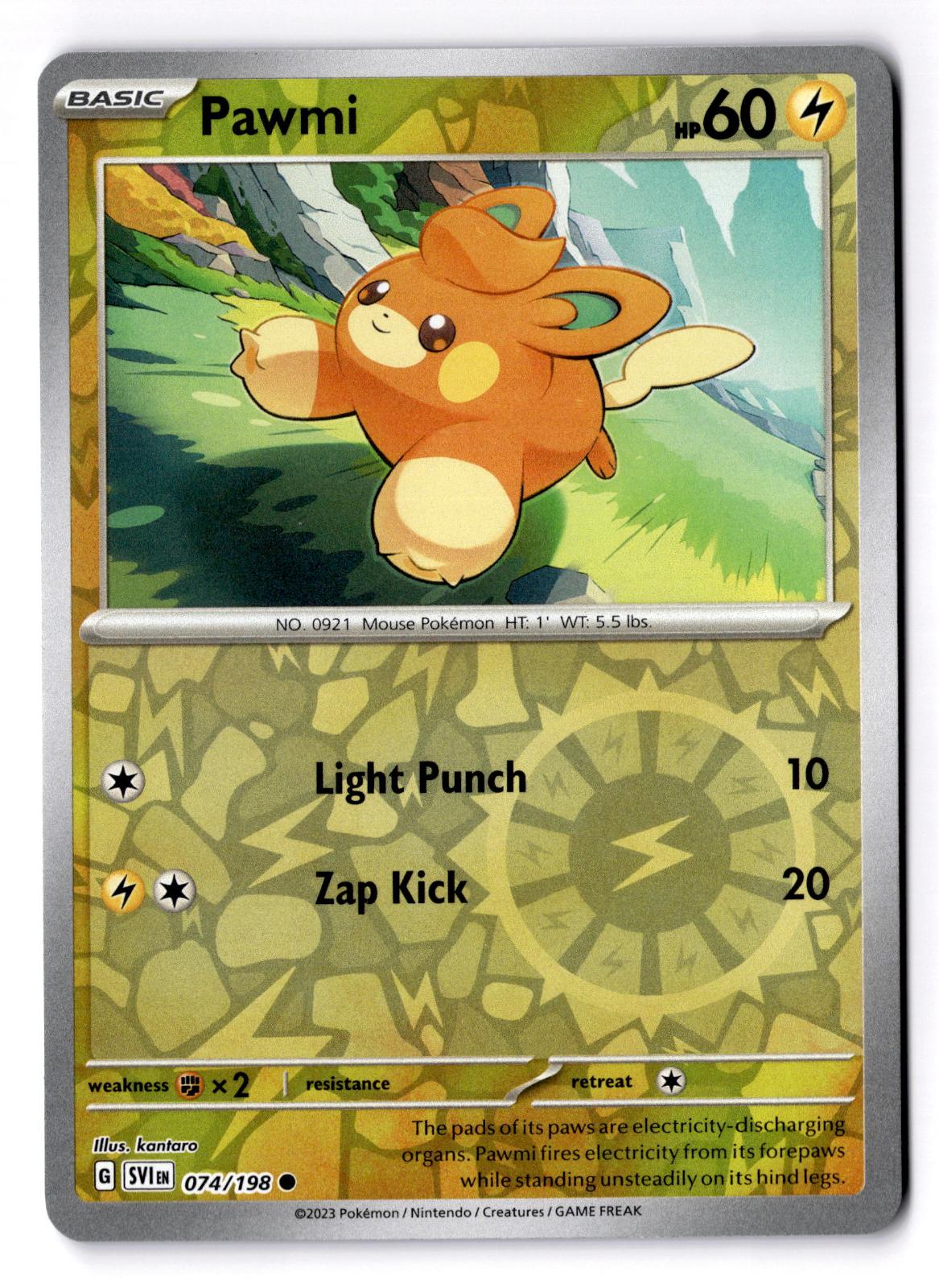 Pawmi 074/198 Common Scarlet & Violet Pokemon Reverse Holo Near Mint