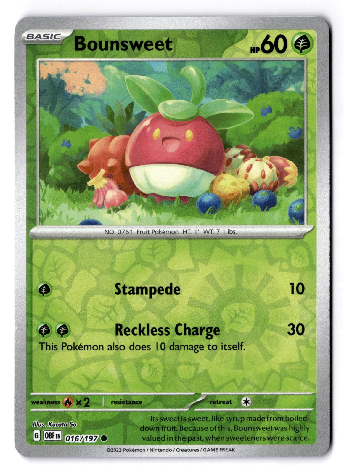 Bounsweet 016/197 Common Obsidian Flames Pokemon Reverse Holo Near Mint