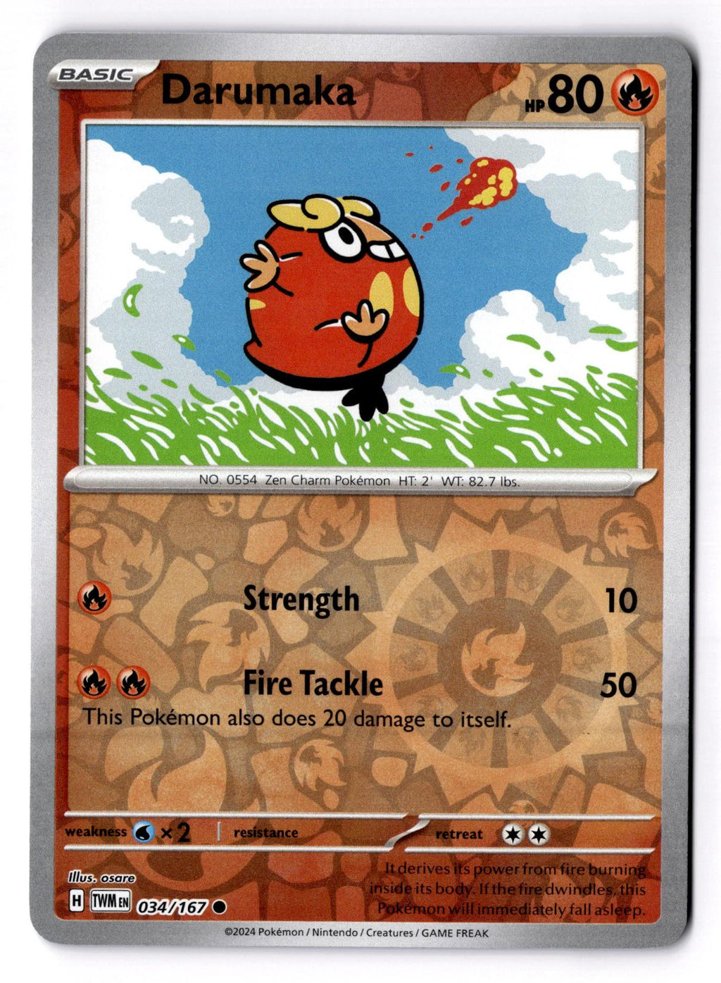 Darumaka 034/167 Common Twilight Masquerade Pokemon Reverse Holo Near Mint