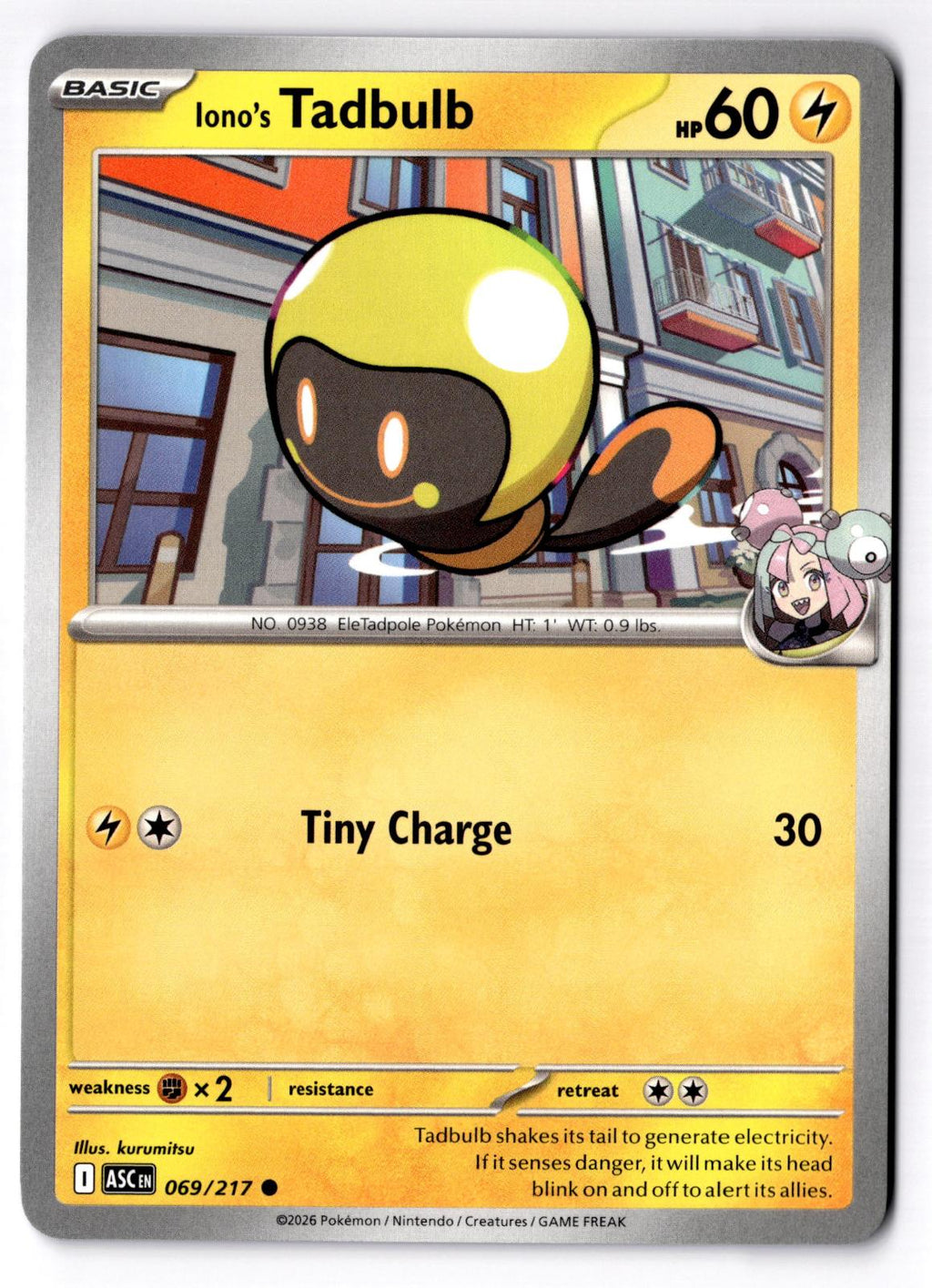 Iono's Tadbulb 069/217 Common Ascended Heroes Pokemon Near Mint