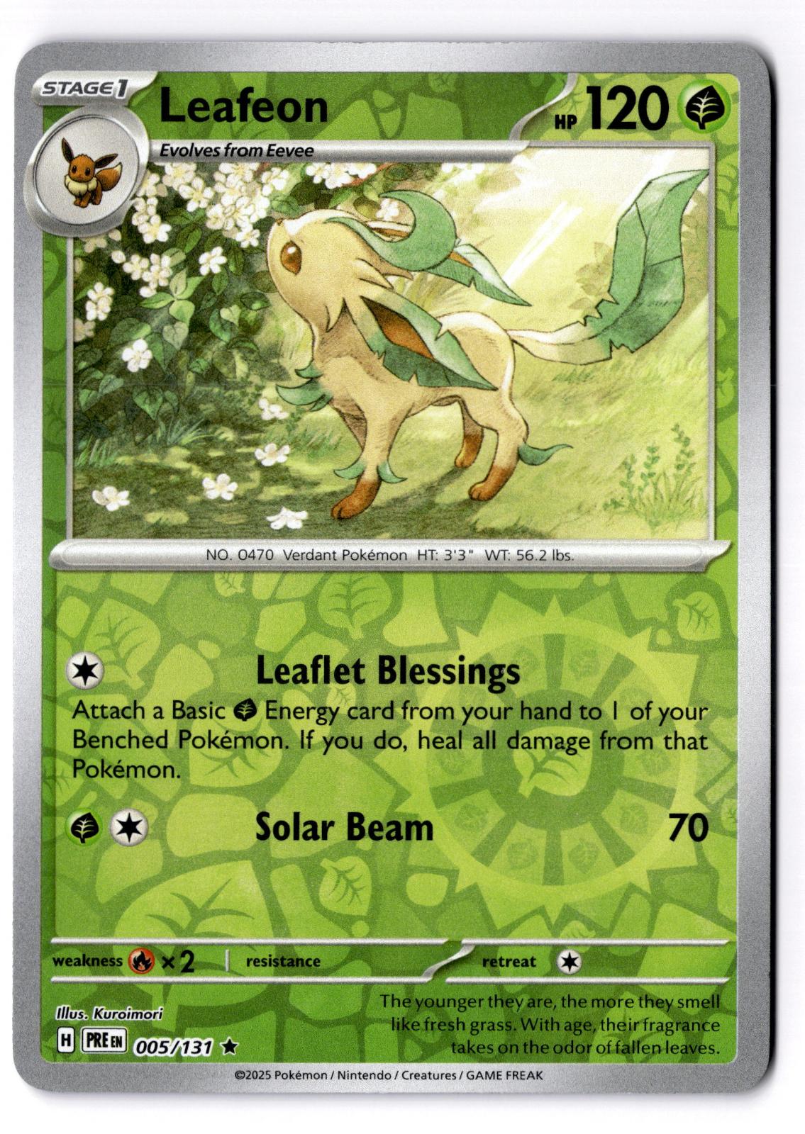 Leafeon 005/131 Rare Prismatic Evolutions Pokemon Reverse Holo Near Mint