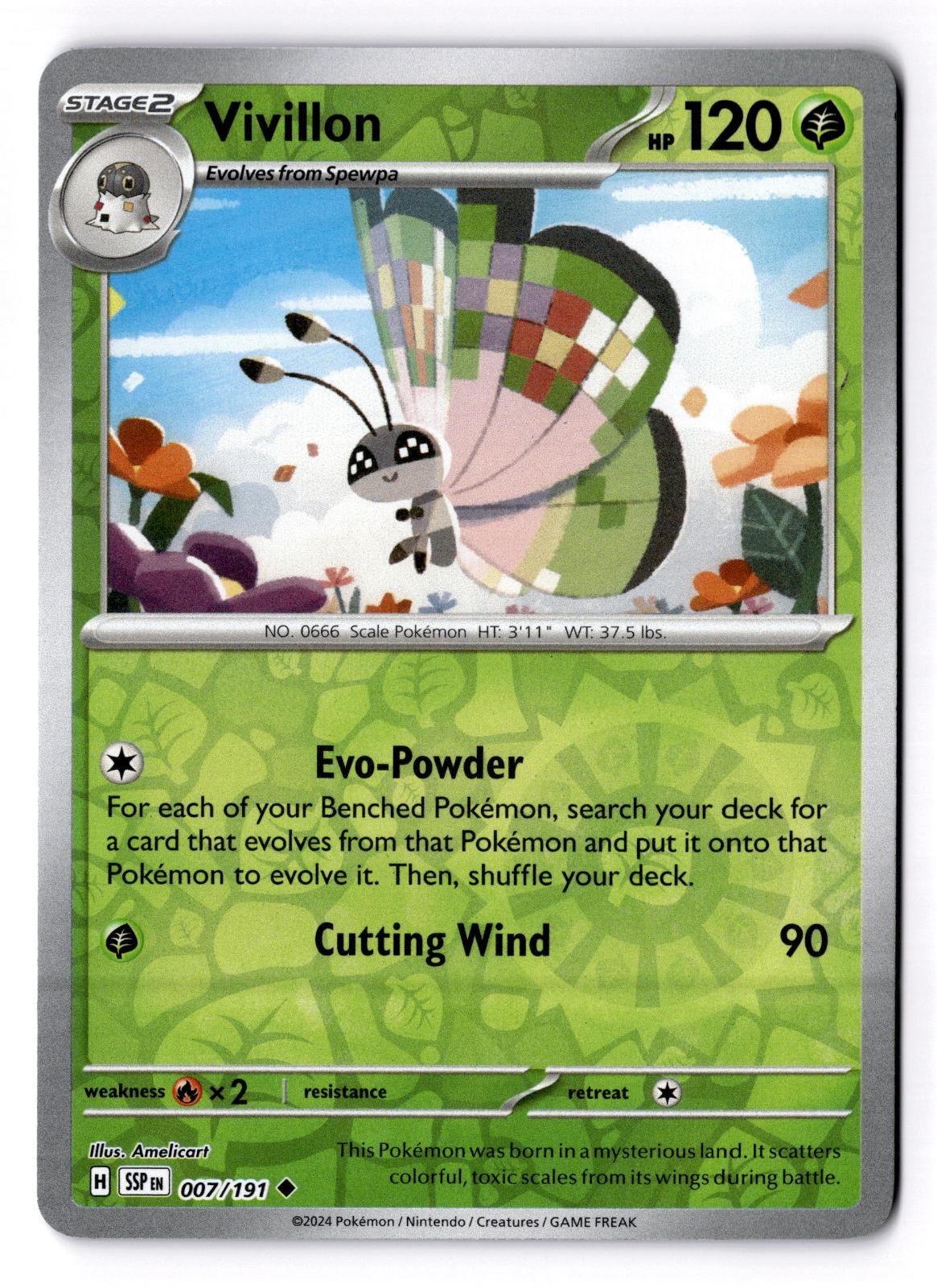 Vivillon 007/191 Uncommon Surging Sparks Pokemon Reverse Holo Near Mint